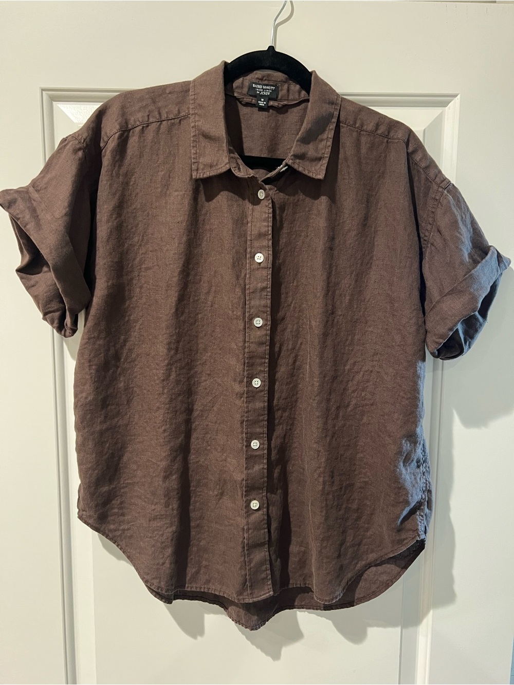 J. Crew Brown Short-Sleeve Linen Button-Down Shirt